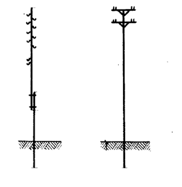 Фасады Серия 3.407-85 Унифицированные деревянные опоры воздушных линий электропередачи напряжением 0,4; 6-10 и 20 кВ. Альбом 4 Деревянные опоры ВЛ 6-10 кВ для городских сетей