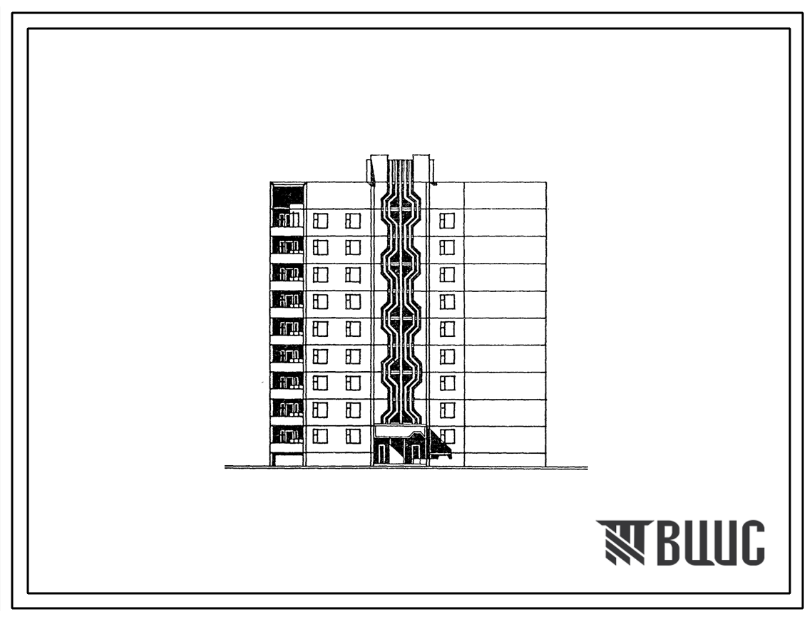 Фасады Типовой проект 90-0109.13.86 Блок-секция 9-этажная 36-квартирная торцевая (левая) для строительства в Тамбовской области