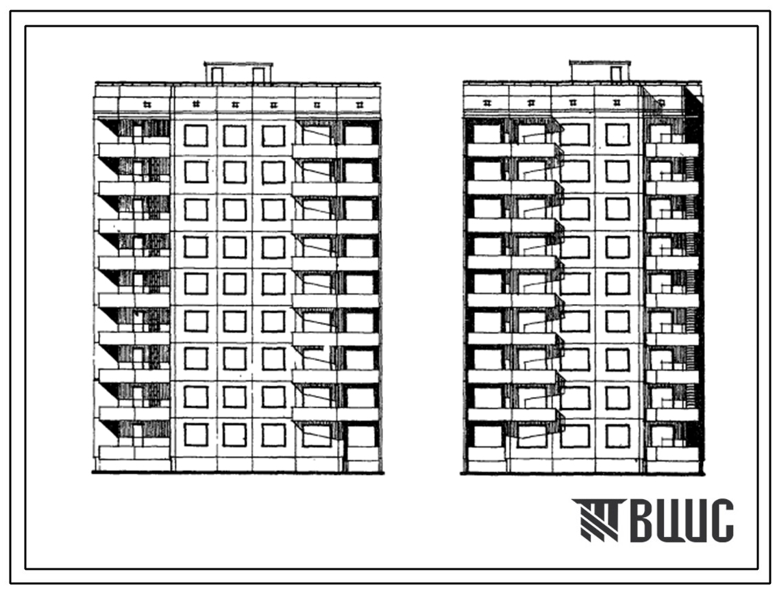 Типовой проект 94-045 Девятиэтажная крупнопанельная угловая блок-секция на 36 квартир, левая (У.2Б-3А-3Б-3Б)