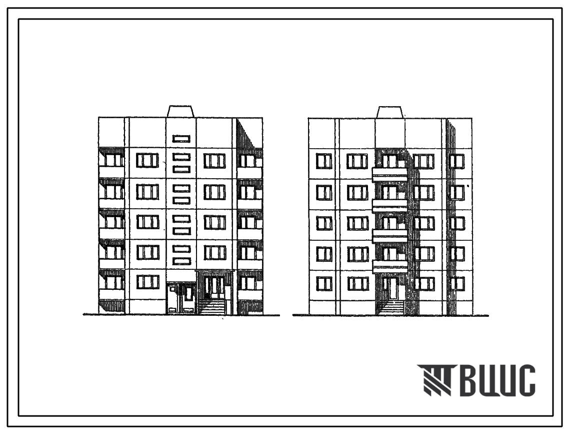Типовой проект 122-089см.13.86 Блок-секция рядовая 5-этажная 14-квартирная со сквозным проходом 1Б-2Б-3Б (для строительства в г. Магадане)
