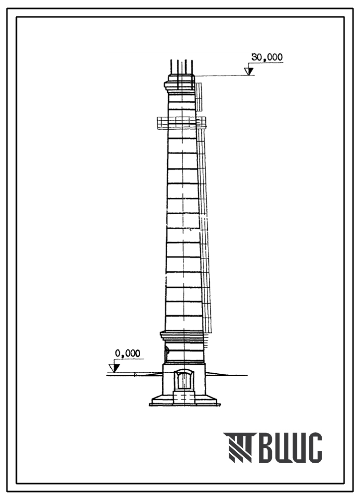 Типовой проект 907-2-198 Труба дымовая кирпичная Н=30 м, Д0=1,5 м с подземным примыканием газоходов для котельных установок. Для строительства в 1-4 климатических районов кроме подрайонов 1А и 1Б