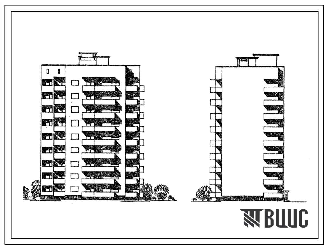 Типовой проект 67-025 9-этажная блок-секция торцевая правая на 36 квартир (двухкомнатных 2Б-27, трехкомнатных 3А-6, трехкомнатных 3Б-3). Для строительства в 3Б климатическом подрайоне