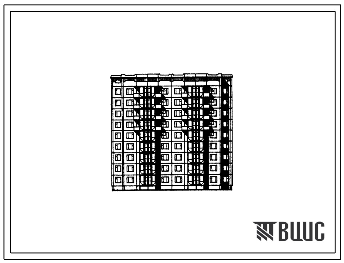 Фасады Типовой проект 161-191-2.2.13.89 Общежитие 9-этажное на 224 места для семейной молодежи для строительства в Тюменской области. Конструктивный вариант с железобетонными перегородками