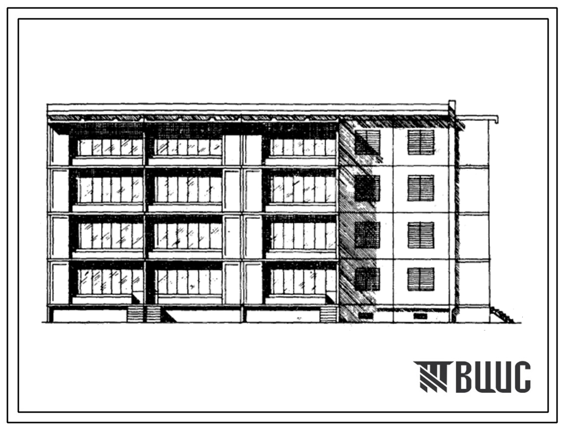 Типовой проект 76-054сп/1 4-этажная 20-квартирная торцевая блок-секция 3Б.2Б-2Б.1Б.1Б
