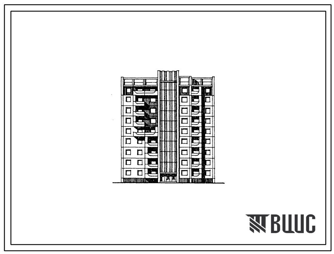 Фасады Типовой проект 90-0195.13.87 Блок-секция 9-этажная 36-квартирная торцовая левая 2.3.3.3 (для строительства в городе Липецке и Липецкой области)