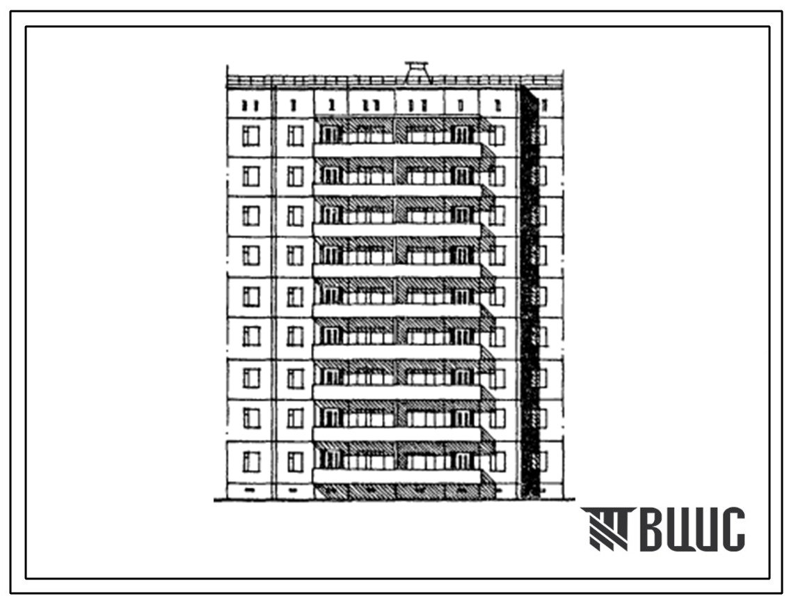 Типовой проект 105-0121с.13.87 Блок-скция 9-этажная 36-квартирная рядовая с торцовыми окончаниями 3Б.2Б.1Б.4Б для Киргизской ССР