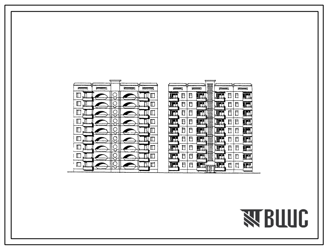 Типовой проект 135-0108с.86 Блок-секция 9-этажная 36-квартирная рядовая с торцовыми окончаниями 2Б-1Б-1Б-2Б