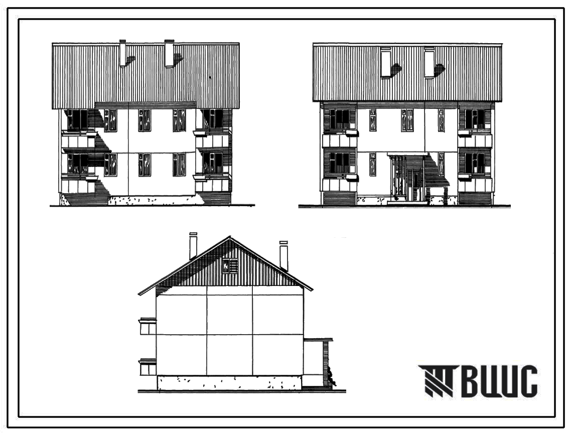 Фасады Типовой проект 111-26-112.1.13.87 Двухэтажный 1-секционный 4-квартирный жилой дом для сельского строительства