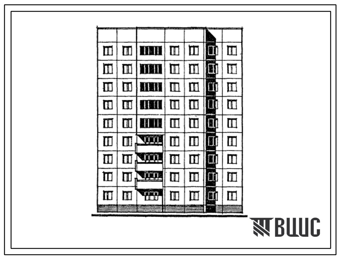 Типовой проект 97-0291.86 9-этажная 27-квартирная блок-секция рядовая левая с теплым чердаком и безрулонной кровлей 2Б.3Б.4Б