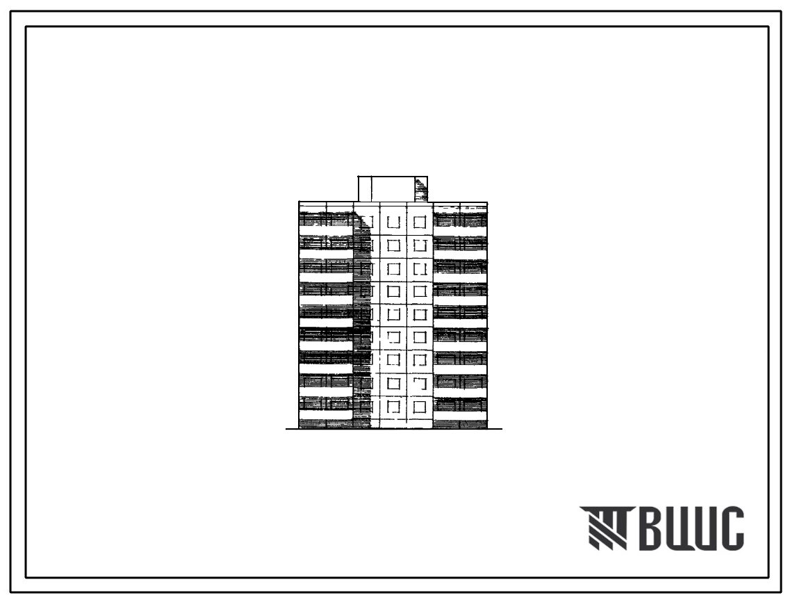 Типовой проект 121-043 Девятиэтажная блок-секция широтной ориентации, рядовая-торцевая на 36 квартир (однокомнатных 1Б-9, двухкомнатных 2Б-9, трехкомнатных 3Б-18). Для строительства в 1В климатическом подрайоне, 2 и 3 климатических районах