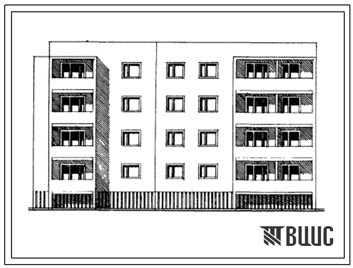 Типовой проект 85-026/1 4-этажная 16-квартирная блок-секция торцовая 3Б-2Б-2Б-2Б (левая)