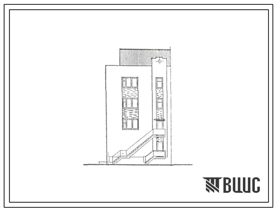 Типовой проект 000-956с.93 Блок-секция 4-этажная 2-квартирная правая (4П) со стенами из кирпича (3Б, 5Б)