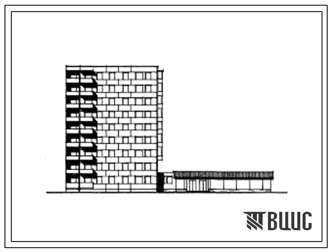 Типовой проект 125-025 Девятиэтажная блок-секция с встроено-пристроенными магазинами в торце на 34 квартиры (однокомнатных 1Б-8, двухкомнатных 2Б-17, трехкомнатных 3Б-9). Для строительства в 1В, 2Б, 2В, 2Г, 3А и 3В климатических подрайонах