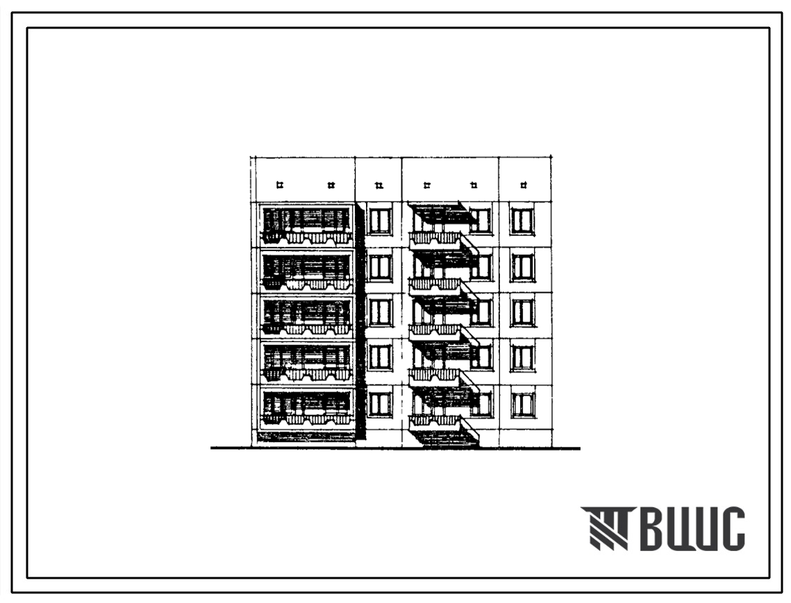 Фасады Типовой проект 135-0371с.13.88 Блок-секция торцевая (левая) пятиэтажная 15-квартирная 1-3-4. Для строительства в Кабардино-Балкарской АССР