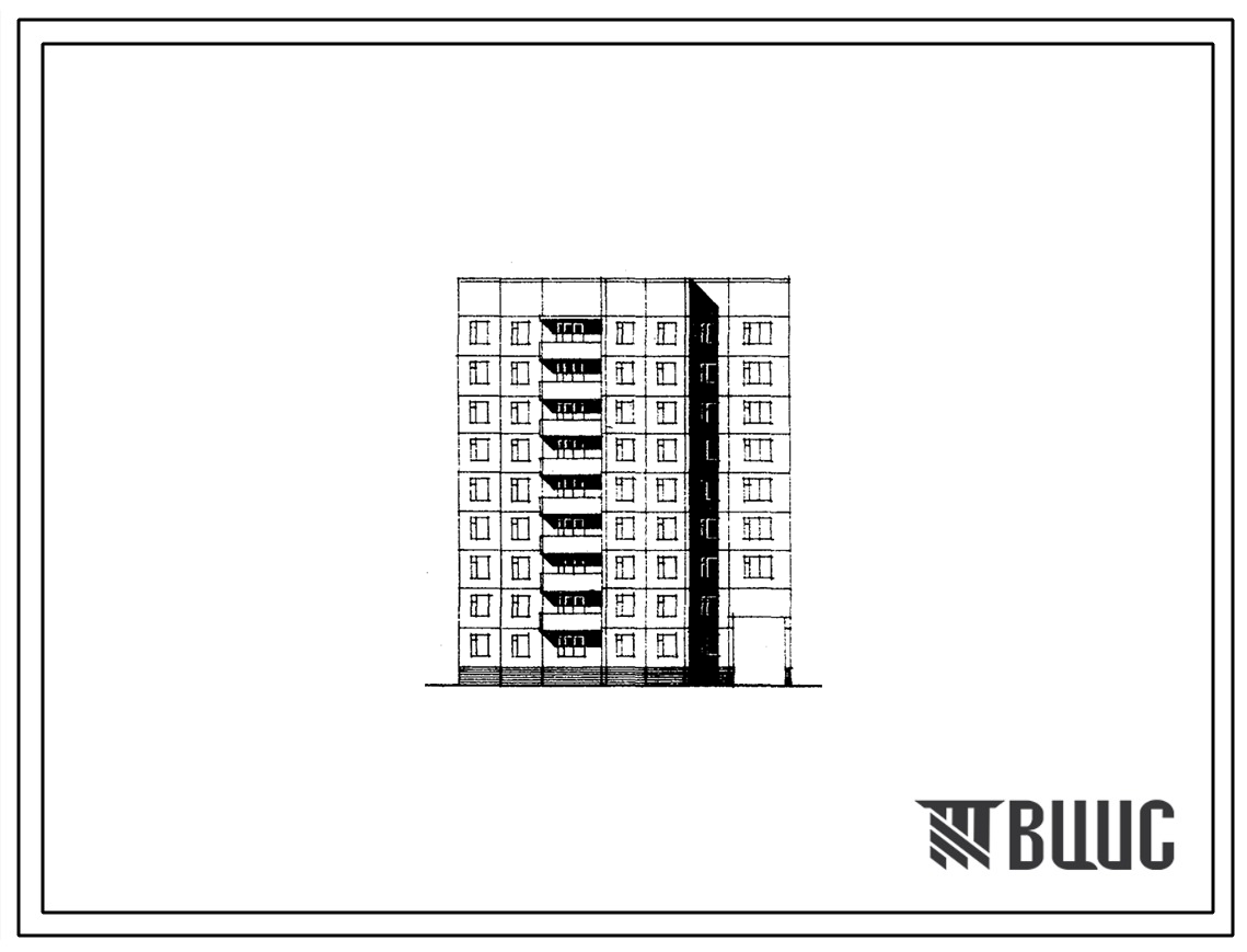 Типовой проект 97-0134/1.2 Блок-секция 9-этажная 27-квартирная рядовая правая с проездом 2Б-3Б-5Б. Для строительства в 1В климатическом подрайоне.