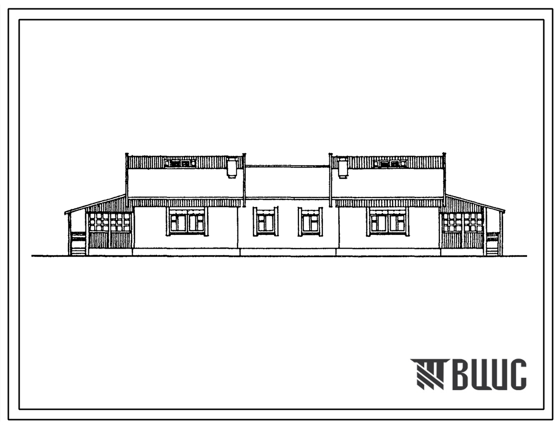 Фасады Типовой проект 184-16-112с.13.88 Одноэтажный 2-квартирный жилой дом с 4-комнатными квартирами с кирпичными стенами (для строительства в Бурятской АССР)