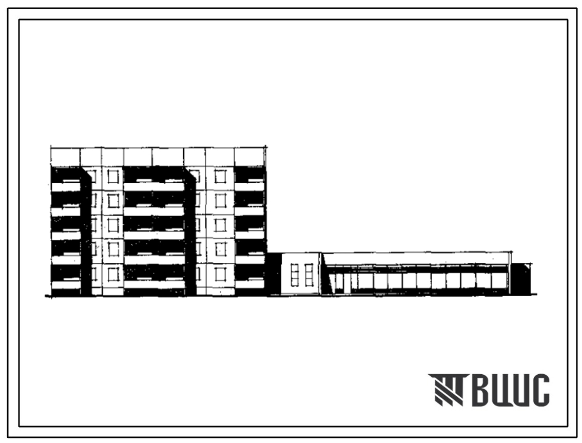 Типовой проект 105-072с Блок-секция 5-этажная 23-квартирная 3Б.2Б - 2Б.1Б.1Б торцовая правая со встроенно-пристроенным магазином