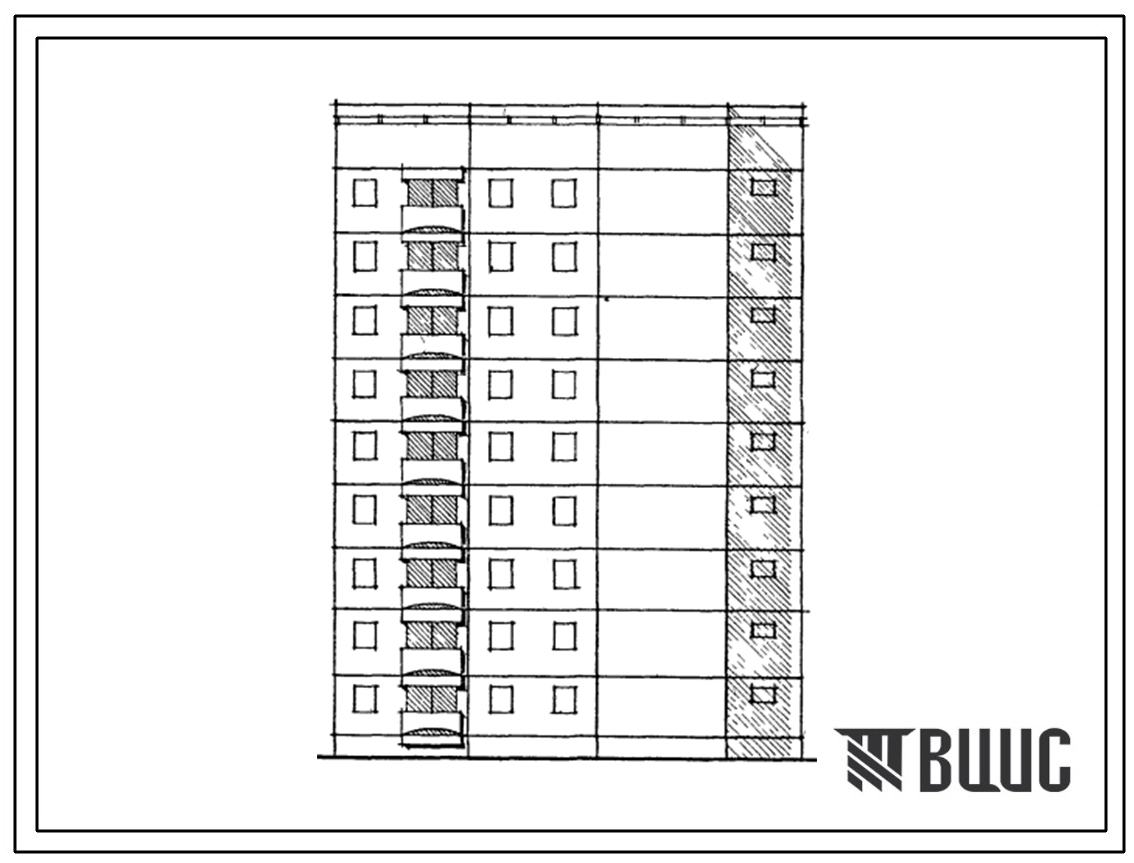 Типовой проект 129-057с.13.86 Блок-секция 9-этажная 27-квартирная лучевая обратная левая 1Б-2Б-3Б (для Армянской ССР)