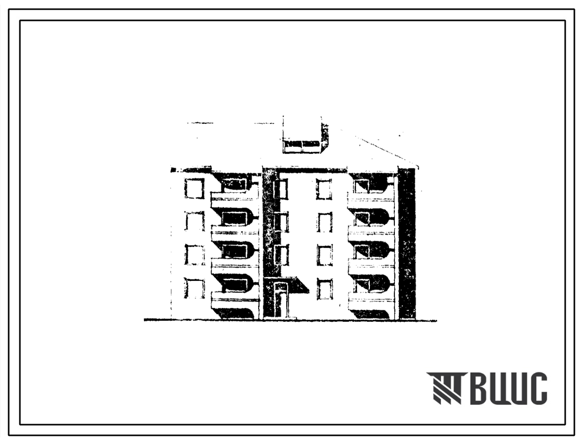Типовой проект 114-097с.86 Блок-секция 4-этажная 1-секционная 15-квартирная торцовая правая 1А.1Б.1Б.2Б