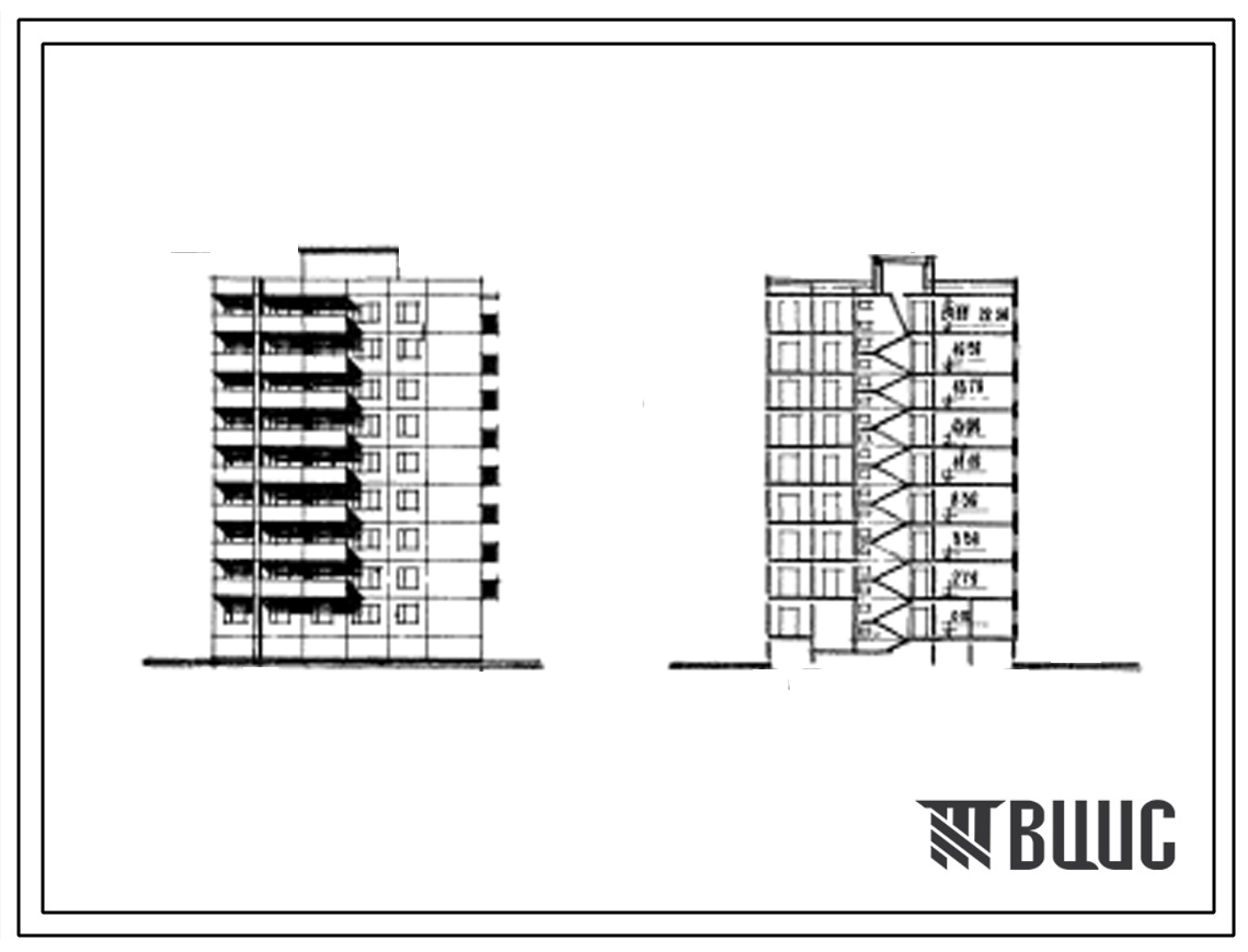 Типовой проект 91-021 Девятиэтажная 35-квартирная угловая блок-секция унифицированная для правого и левого расположения 1Б.3Б.3Б.4А.