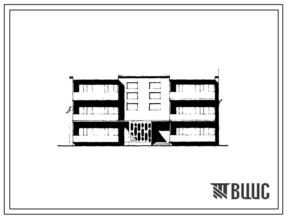 Типовой проект 52-02001с Трехэтажная блок-секция рядовая с торцевыми окончаниями на 9 квартир (однокомнатных 1Б-3, трехкомнатных 3Б-6). Для строительства в районах сейсмичностью 9 баллов во 2В, 3В климатических подрайонах Казахской ССР