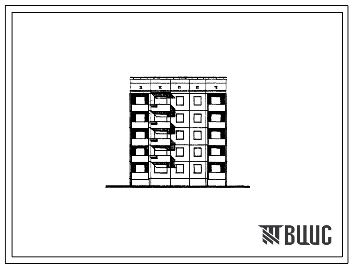 Фасады Типовой проект 94-041/1.2 Блок-секция рядовая правая 5-этажная 15-квартирная 2Б-2Б-2Б