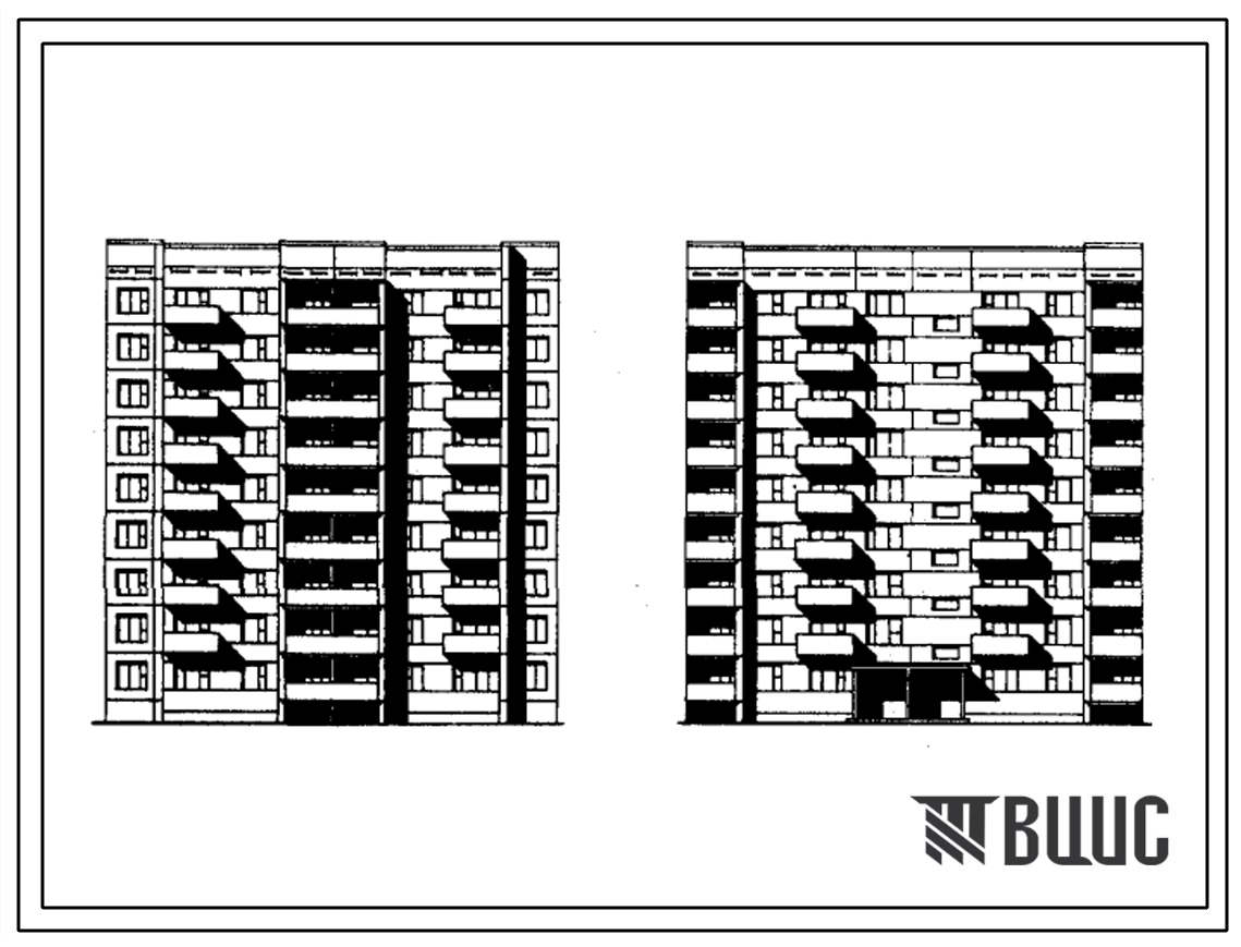 Типовой проект 125-016/1 Блок-секция девятиэтажная 36-квартирная рядовая  (двухкомнатных 2Б — 18, трехкомнатных 3Б — 18).