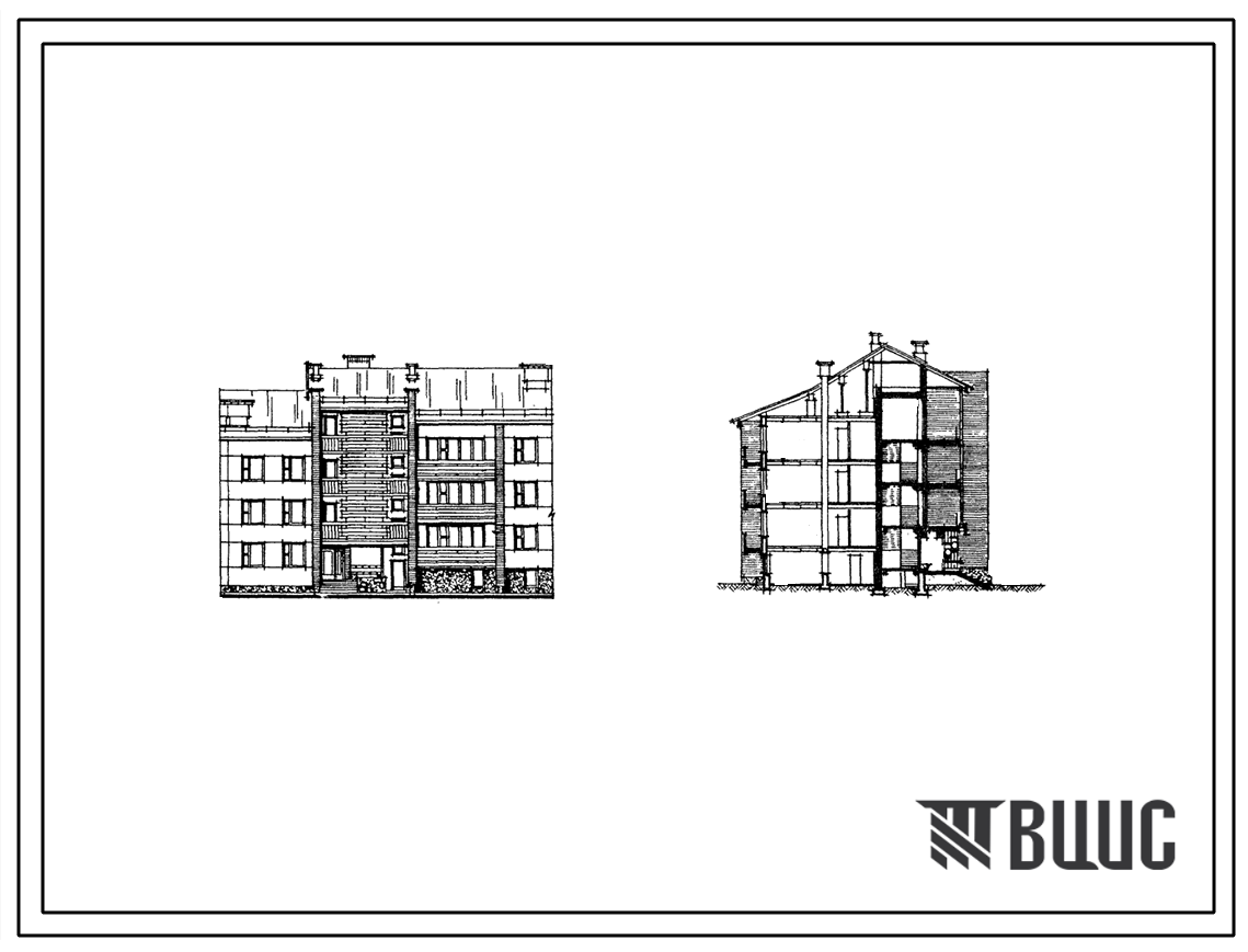 Типовой проект 89-023/1 Блок-секция 2-Л 3-этажная 9-квартирная рядовая с квартирами 1Б-2Б-4Б (левая).