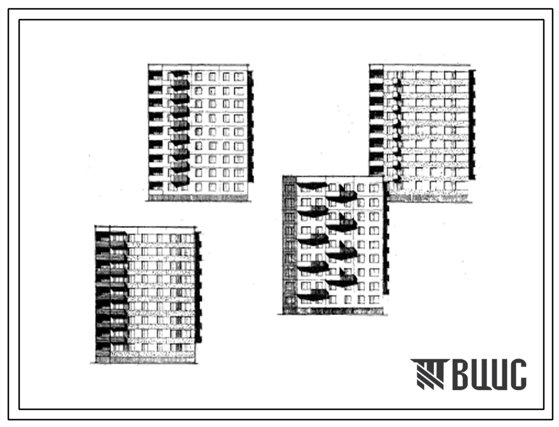 Типовой проект 75-011 Девятиэтажная блок-секция угловая правая на 36 квартир (двухкомнатных 2Б-19, трехкомнатных 3А-8, трехкомнатных 3Б-9). Для строительства в 1В, 2Б, 2В, 2Г, 3А и 3В климатических подрайонах.
