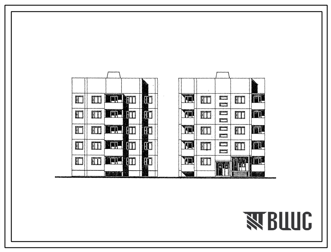 Фасады Типовой проект 122-087см.13.86 Блок-секция торцевая правая 5-этажная 15-квартирная 1Б-2Б-3Б (для строительства в г. Магадане)