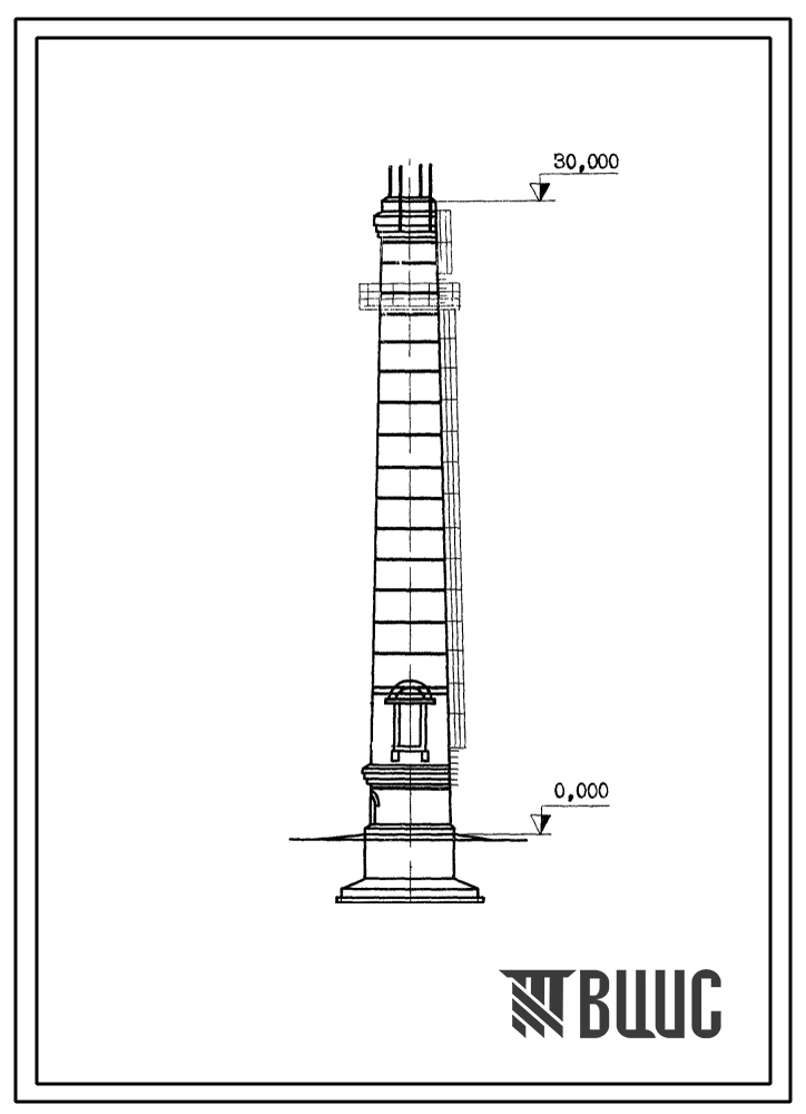 Типовой проект 907-2-196 Труба дымовая кирпичная Н=30 м, Д0=1,5 м с наземным примыканием газоходов для котельных установок. Для строительства в 1-4 климатических районах кроме подрайонов 1А и 1Б