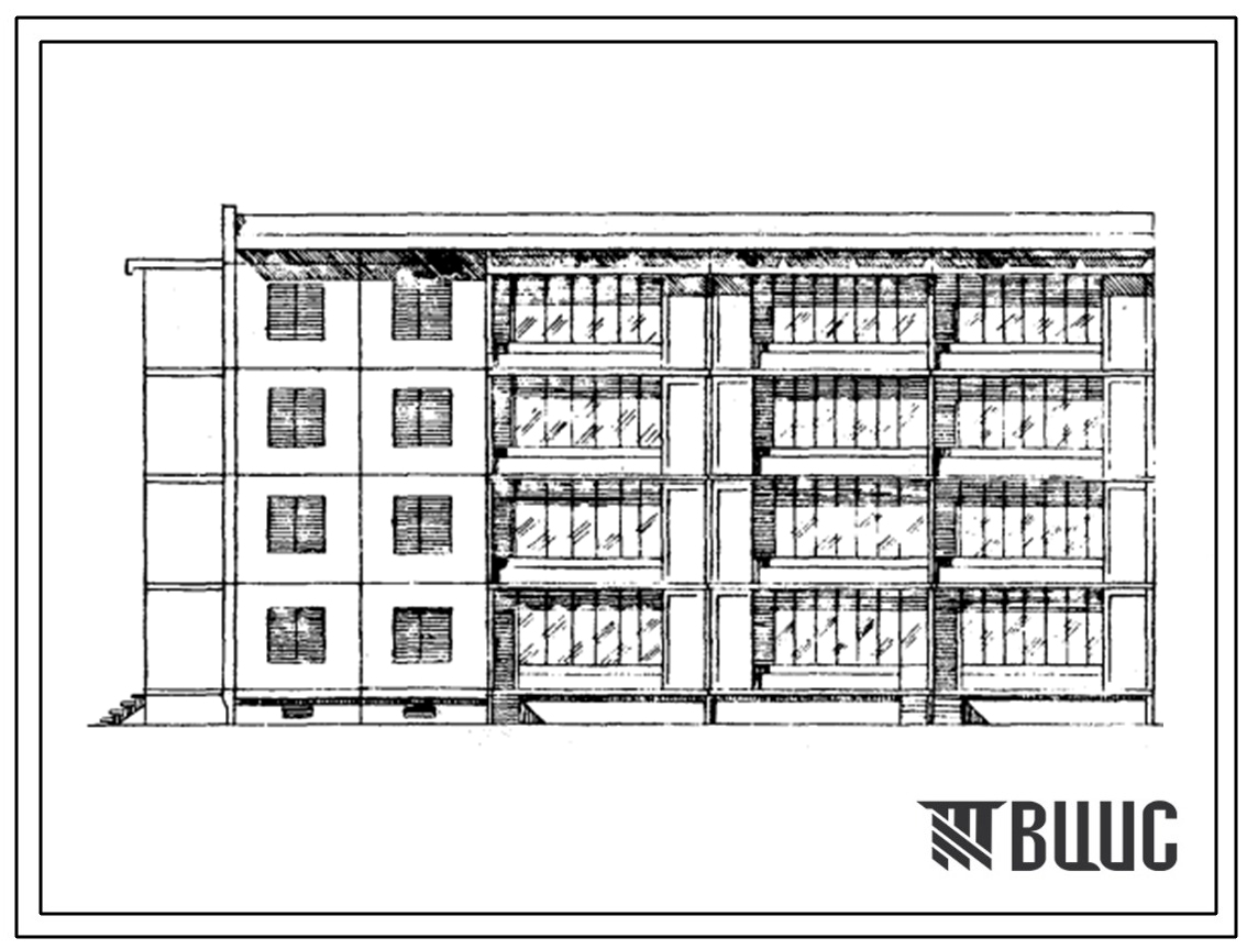 Типовой проект 76-055сп/1 4-этажная 20-квартирная торцевая блок-секция 1Б.1Б.2Б-2Б.3Б