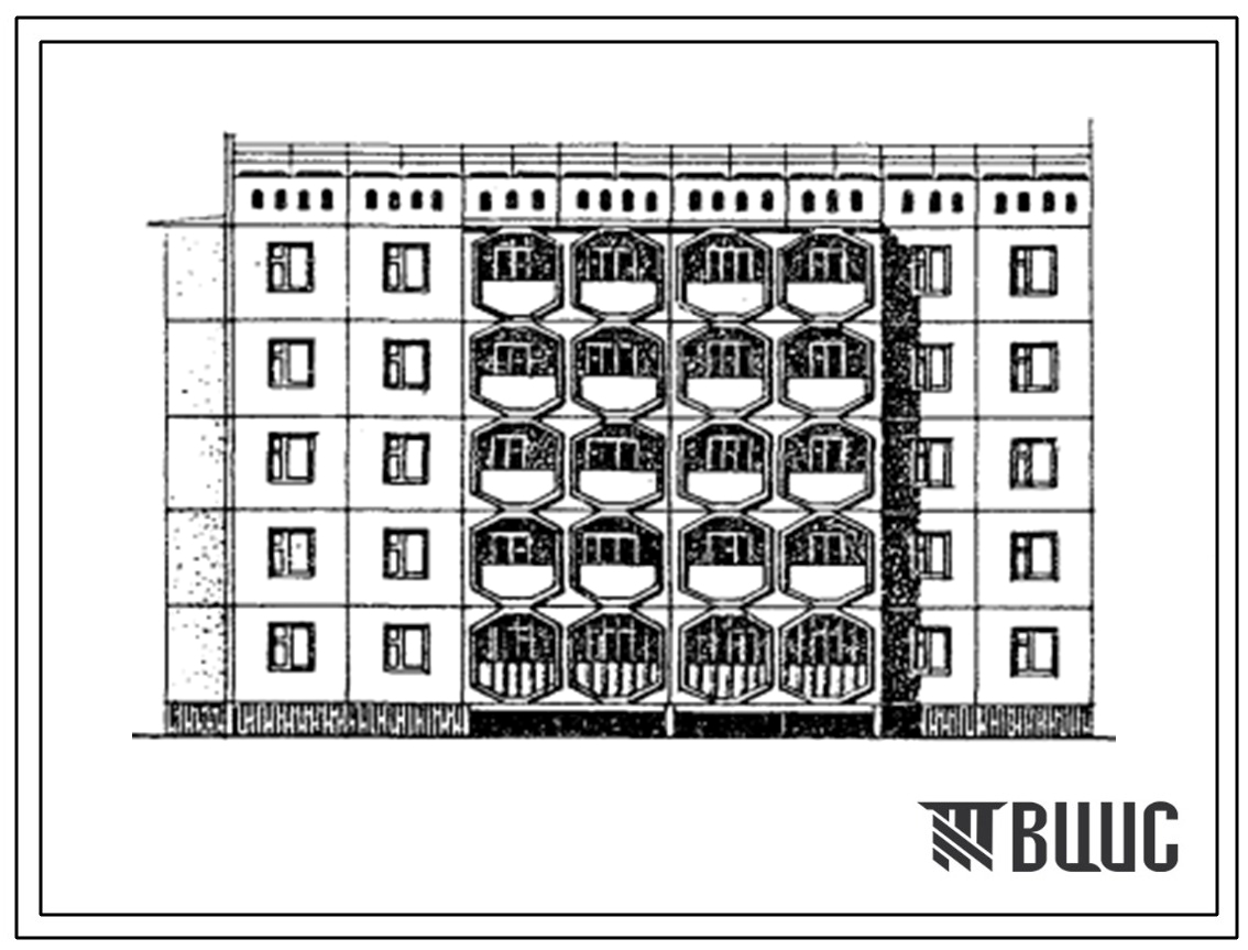 Типовой проект 76-0102сп.13.87 Блок-секция 5-этажная 25-квартирная торцевая левая 1.1.2-2.3 (шаг 3,0 и 3,6м). Для строительства в Узбекской ССР.