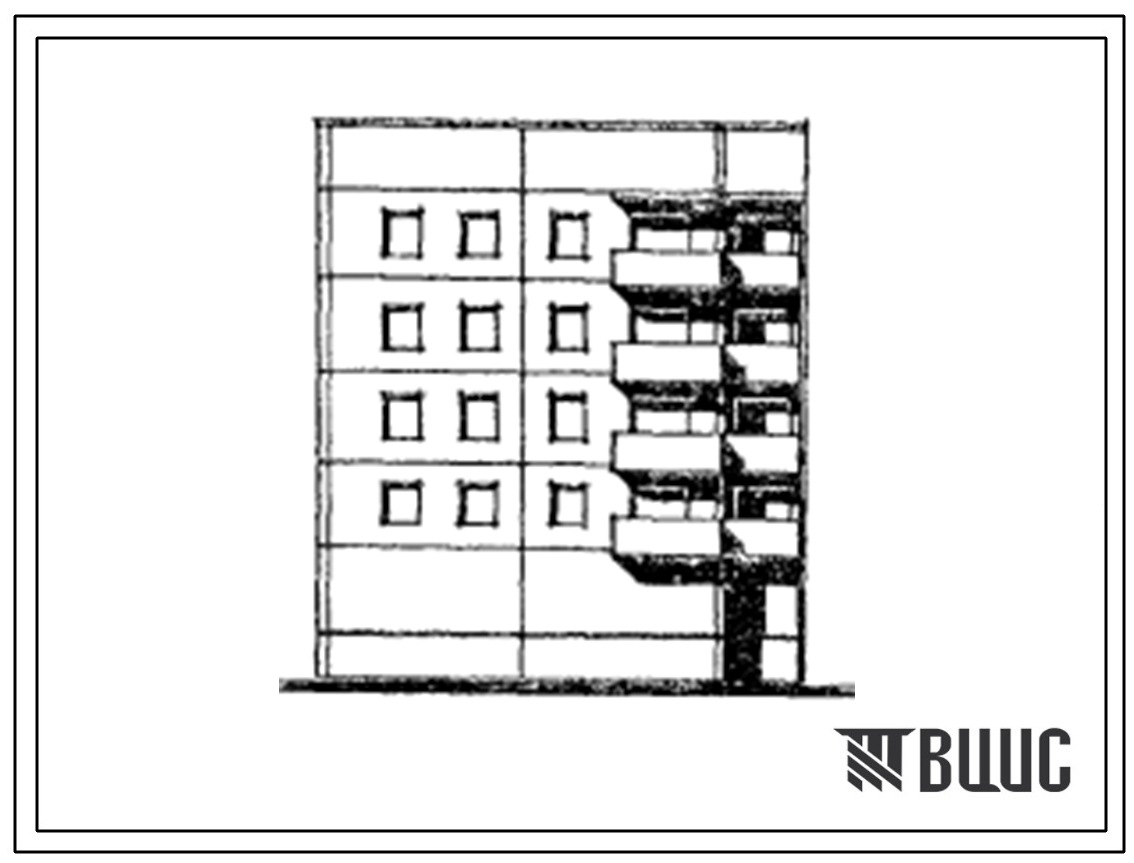 Типовой проект 135-0305м.13.87 Блок-секция 5-этажная 12-квартирная торцовая левая с рядовым окончанием 1Б-2Б-4А (для строительства в северных районах Тюменской области)