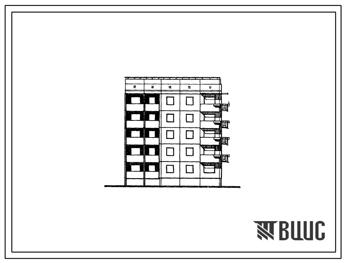 Фасады Типовой проект 94-011/1.2 Блок-секция 5-этажная 15-квартирная торцовая правая 1Б-2Б-3А