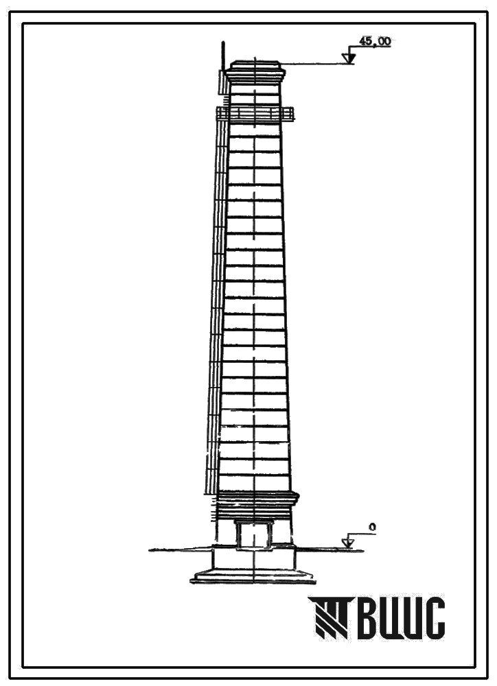 Типовой проект 907-2-124 Труба дымовая для котельных установок Н=45,0 м; Д0=3,0 м. Для строительства в 1-3 районах ветровой нагрузки с наземным примыканием газоходов