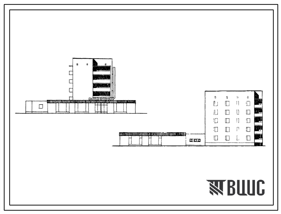 Типовой проект 87-089/1.2 Пятиэтажная  торцовая левая блок-секция на 14 квартир со встроенно-пристроенным промтоварным магазином на 18 рабочих мест