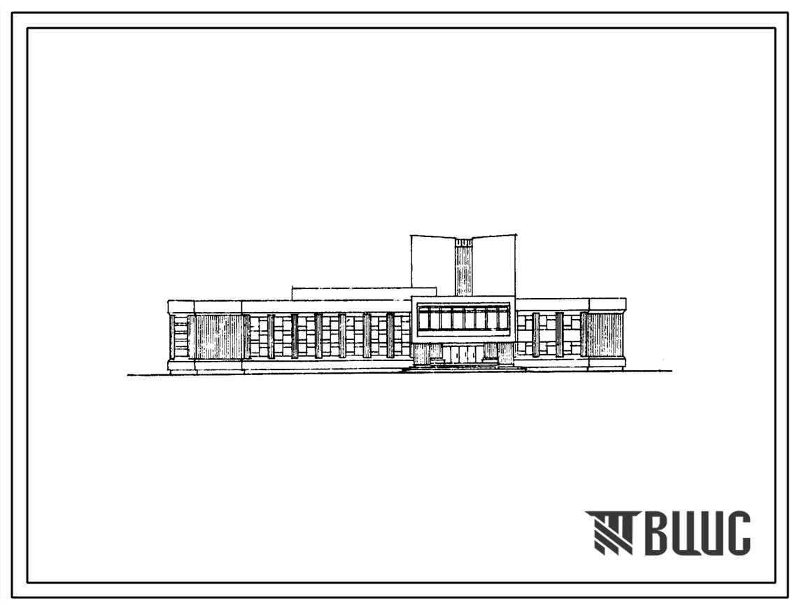 Фасады Типовой проект 264-12-171 Сельский дом культуры с залом на 400 мест и административными помещениями. Для строительства во IIВ климатическом  подрайоне Белорусской ССР.