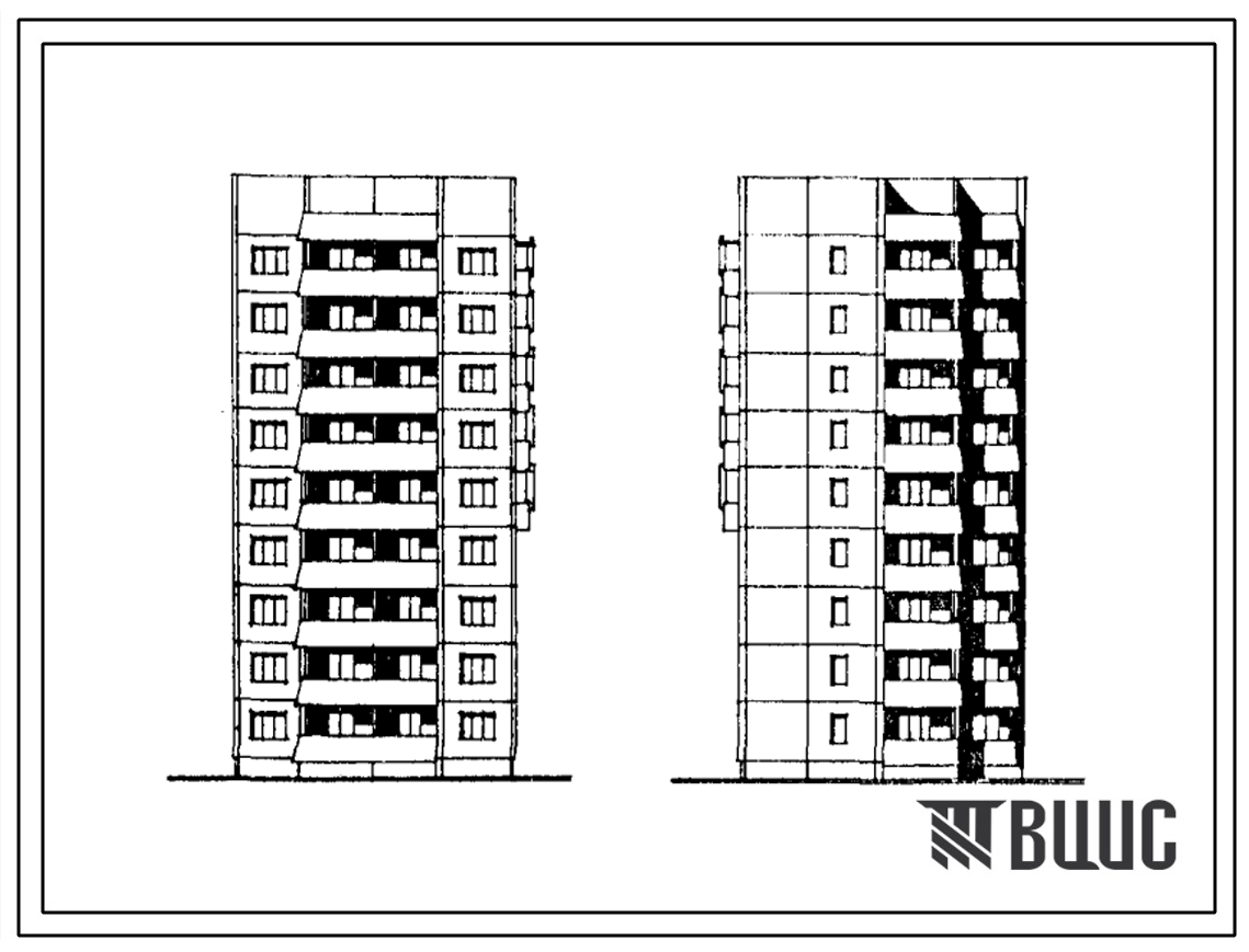 Типовой проект 134-038в.13.86 Девятиэтажный жилой блок правый на 27 квартир. Для строительства в г.Ворошиловграде и Донецке