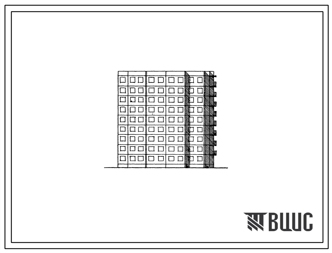 Типовой проект 141-013/1 Девятиэтажная блок-секция общежитий торцевая на 202 мест с квартирами на 10-14 человек. Для строительства в 1В и 2В климатических подрайонах