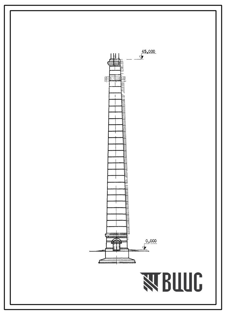 Типовой проект 907-2-206 Труба дымовая кирпичная Н=45 м, Д0=1,5 м с наземным примыканием газоходов для котельных установок. Для строительства в 1-4 климатических районов кроме подрайонов 1А и 1Б
