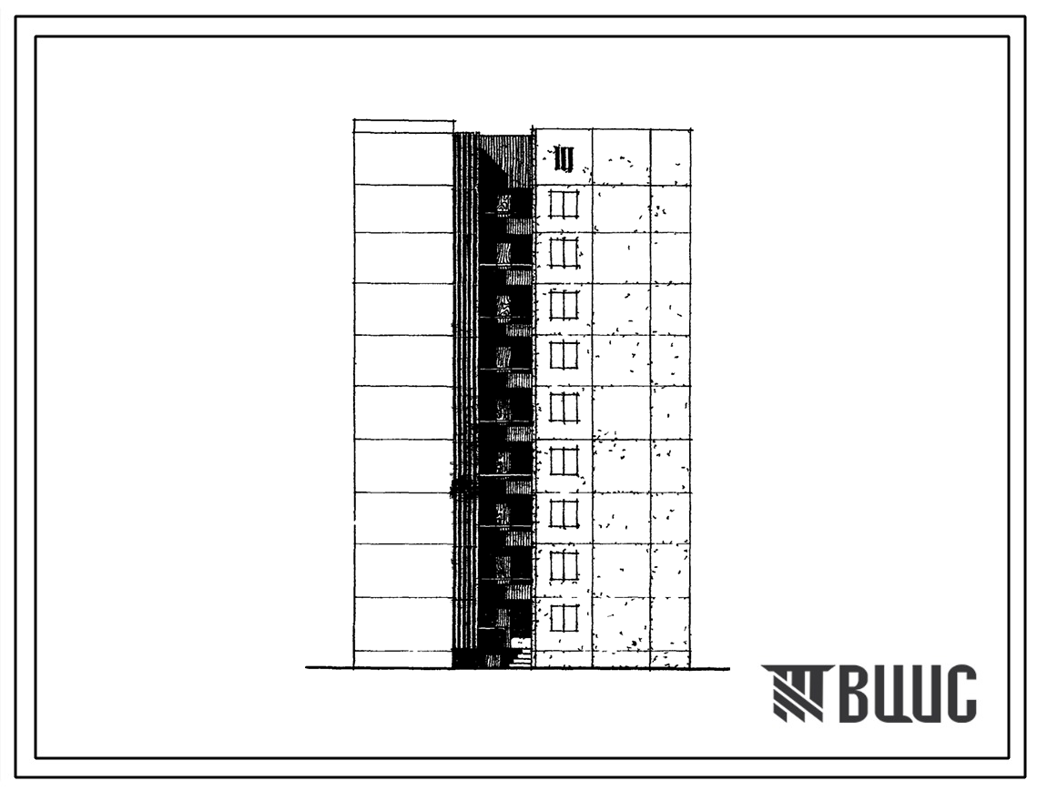 Типовой проект 1-464АС-0103с Полусекция девятиэтажная 27-квартирная торцовая с лестничной клеткой для блокировки на ровном участке 2Б-3Б-1А (правая).
