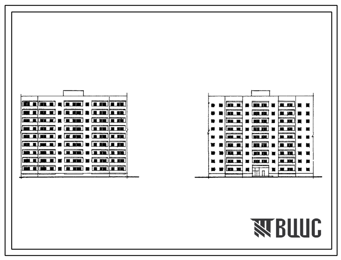 Типовой проект 124-07 9-этажная блок-секция рядовая на 63 квартиры 1Б.2Б.3Б (однокомнатных-10, двухкомнатных-35, трехкомнатных-18). Для строительства во 2В климатическом подрайоне.