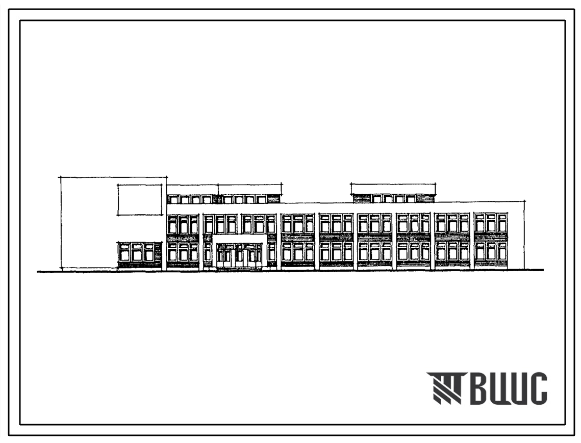 Фасады Типовой проект 224-1-501.86 Неполная средняя общеобразовательная школа на 9 классов (162 учащихся). Для строительства в сельской местности