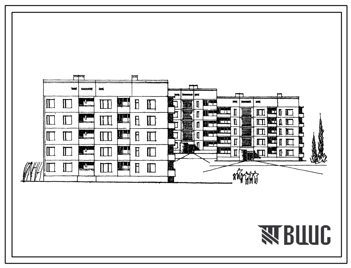 Типовой проект 135-054с Пятиэтажная блок-секция торцевая правая на 15 квартир (двухкомнатных 2Б-10, трехкомнатных 3А-5) с шагом поперечных стен 3,0 и 6,3 м. Для строительства в 4 климатическом районе сейсмичностью 7 и 8 баллов