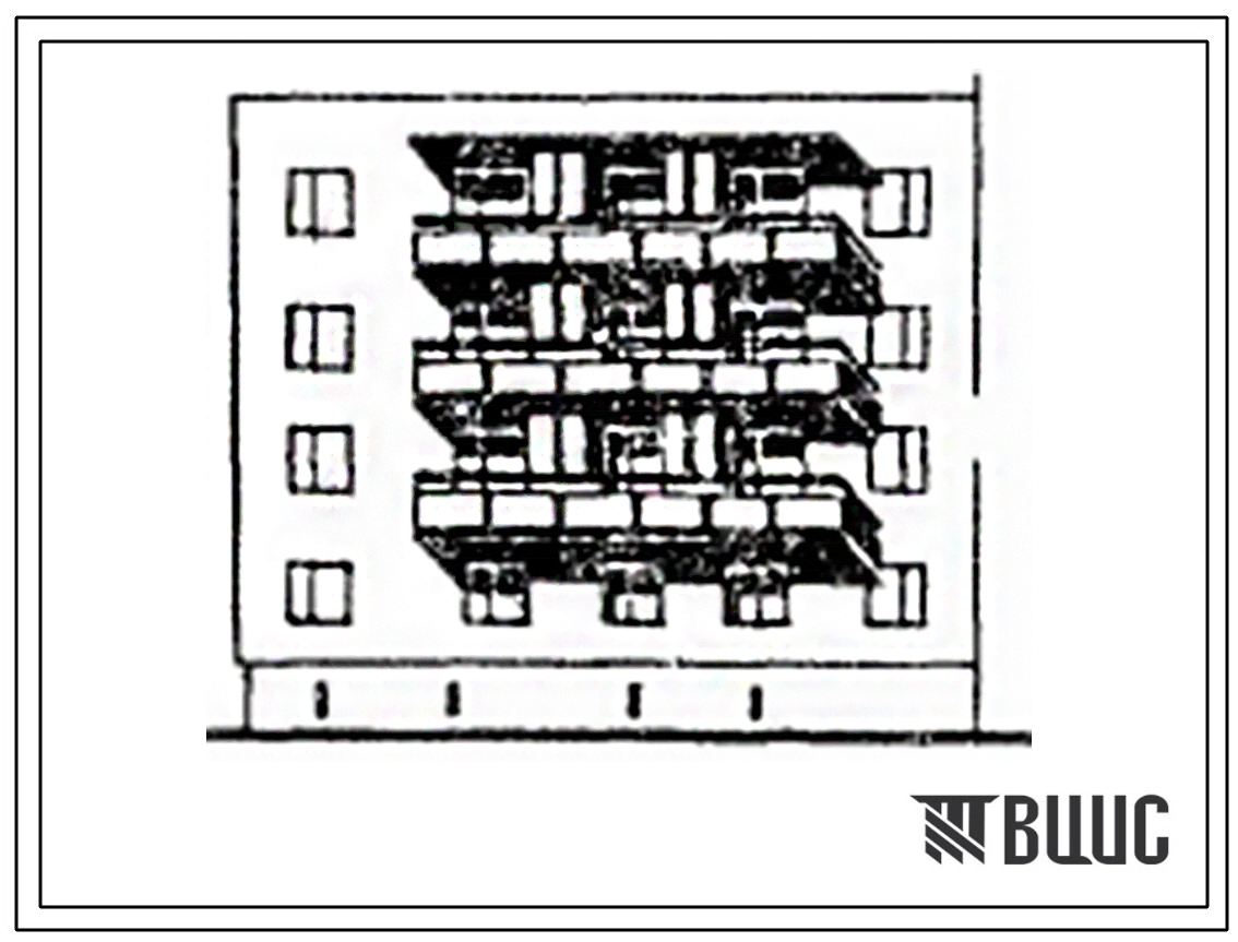 Типовой проект 175-06с.84 Блок-секция 4-этажная 12-квартирная 1Б.2Б.3Б торцевая левая. Для строительства во 2 климатическом районе Киргизской ССР сейсмичностью 9 баллов.