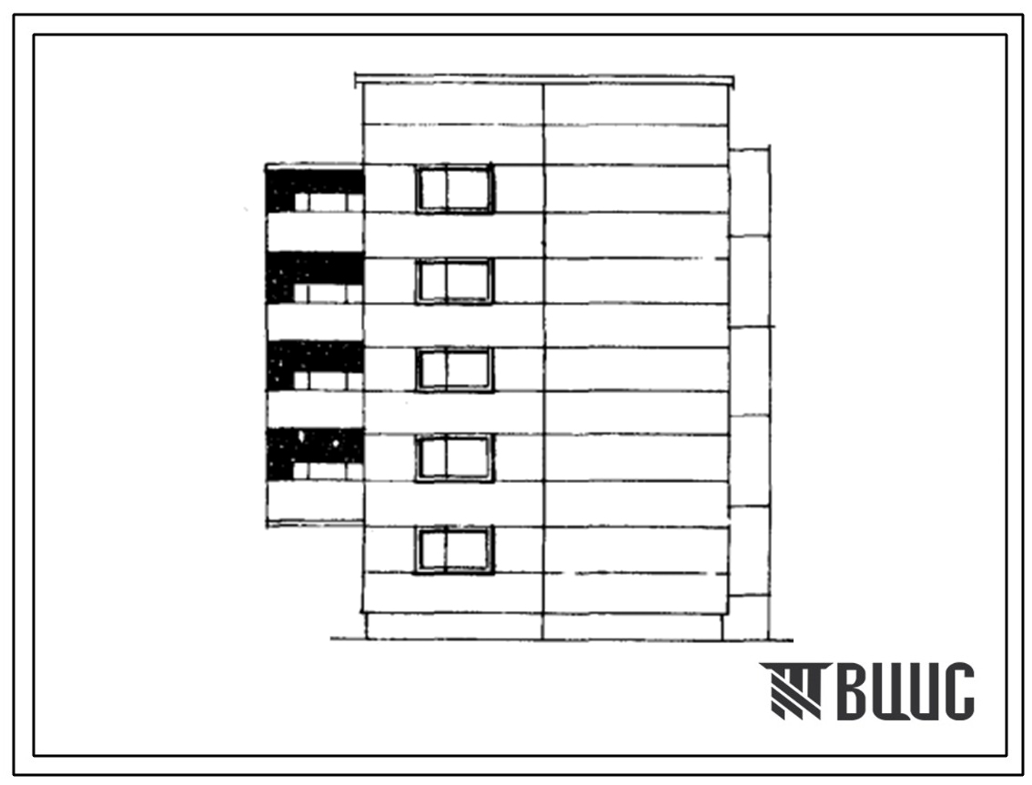 Типовой проект 104-046/1 Пятиэтажная блок-секция рядовая с правым торцевым окончанием на 14 квартир (двухкомнатных 2Б-8, трехкомнатных 3А-5, 3Б-1). Для строительства во 2Б и 2В климатических подрайонах Латвийской ССР