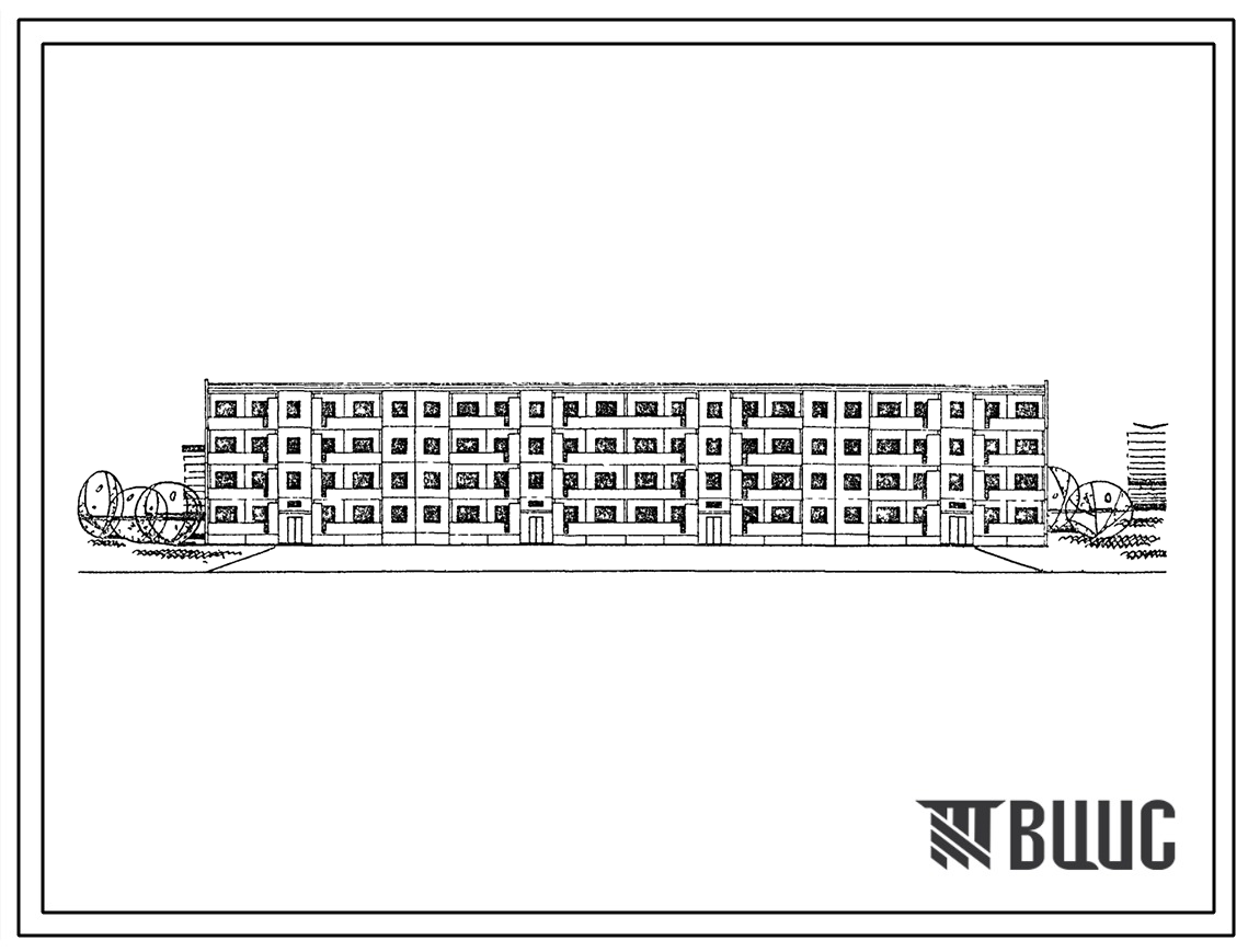 Типовой проект 1Уз-500УСП-9 Четырехэтажный четырехсекционный 32-квартирный дом с 4-5-комнатными квартирами из изделий Ташкентского домостроительного комбината.