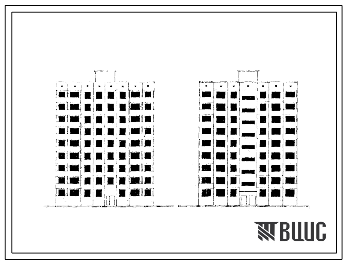 Типовой проект 1-464Д-0117 Девятиэтажная крупнопанельная рядовая блок-секция со сквозным проходом на 36 квартир. Ориентация широтная. Для строительства в районах с расчетной наружной температурой -39 0С.
