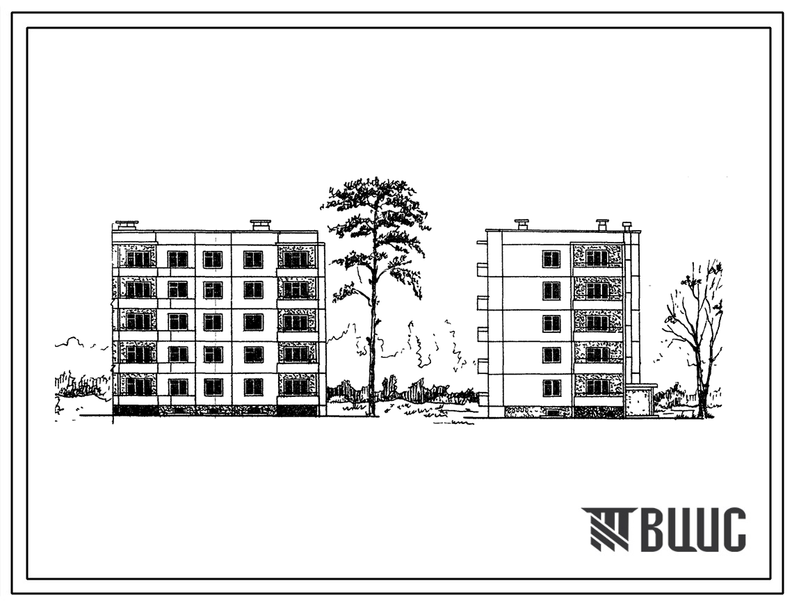 Типовой проект 210-05 Пятиэтажная 10 квартирная торцовая блок-секция с квартирами типа 3Б-4Б (правая).